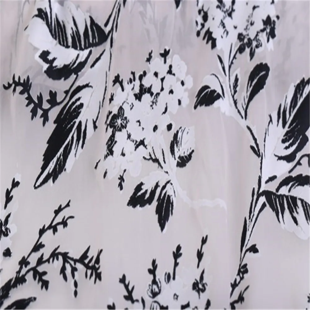 Black White Classic Silk Burn out Silk Opal Fabric with Elegent Flower Printing for Lady Spring Dress