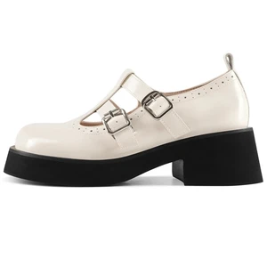 Women White Patent Leather Mary Janes Double Buckle T Strap Platform Luxury Factory Direct Comfort Custom Logo Wholesale
