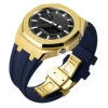 Boîtier doré + bracelet bleu