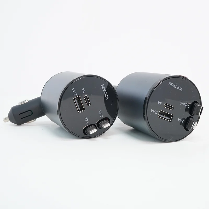 EU/AU/RU Stock New Round  Retractable Car Charger with  2 ports 60W mini car charger fast delivery