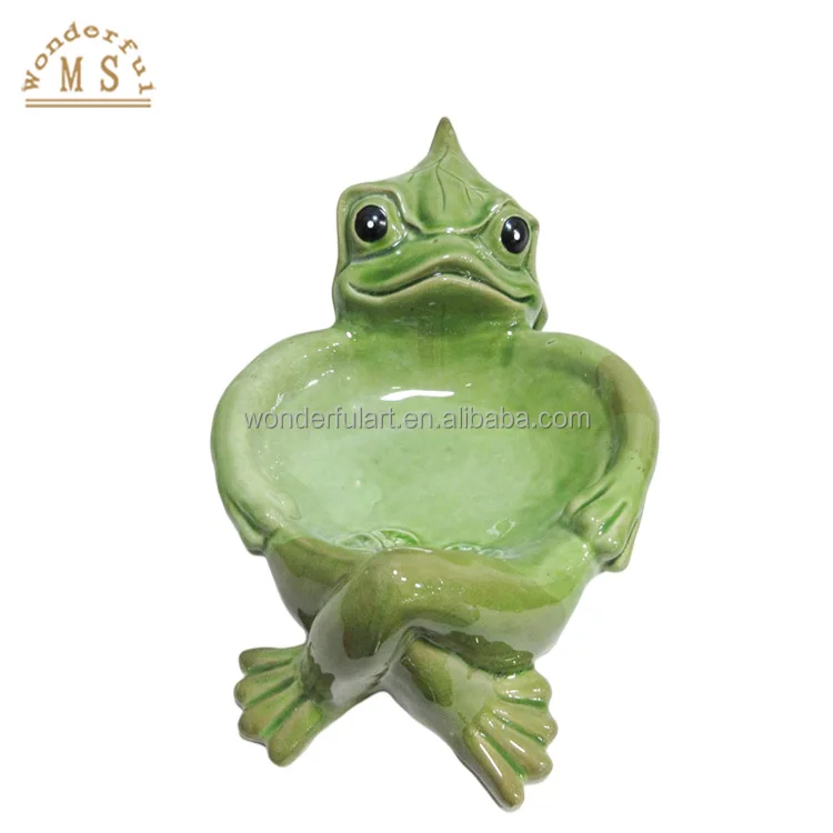 3D Modern reactive glazing pet Bird feeder cartoon monkey frog animal figurine design Ceramic bird bath Plate Indoor and outdoor