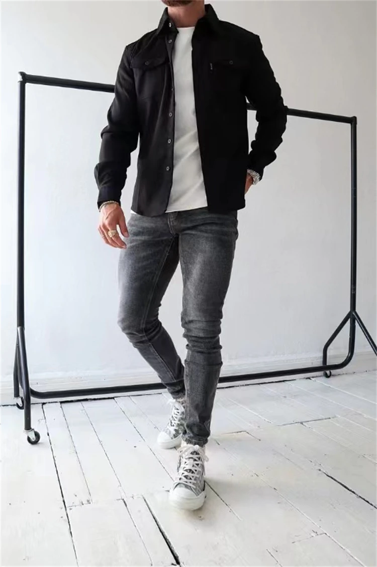 Men's Autumn Winter New Full Sleeve Casual Shirt Outdoor Spring Autumn Design Solid Color Men's Shirt