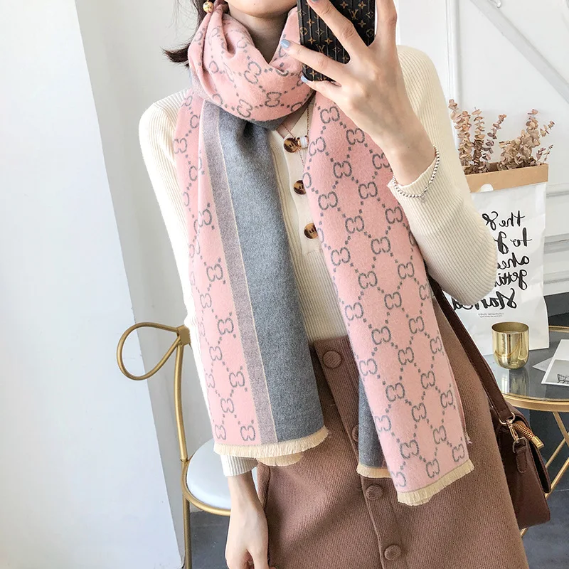 Winter Brand Design Style Letter Printed Jacquard Scarf Women Pashmina Cashmere Warm Thick Shawls Scarfs