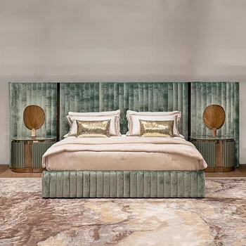 Latest Italian Upholstered Beds Frame Hotel Beds Modern Double Velvet Bed Headboard Furniture King Size Bedroom Set