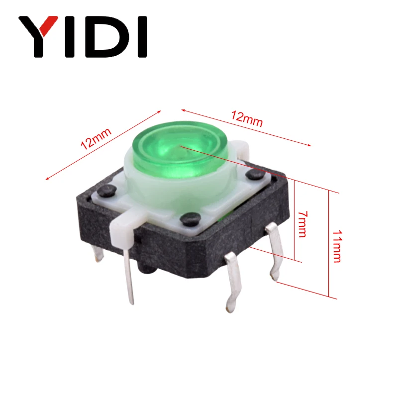 Micro PCB Reset Push Button Tact Switch with RGB LED Illuminated 12*12 4 Pin Dip 12V Tactile Button Momentary Switch