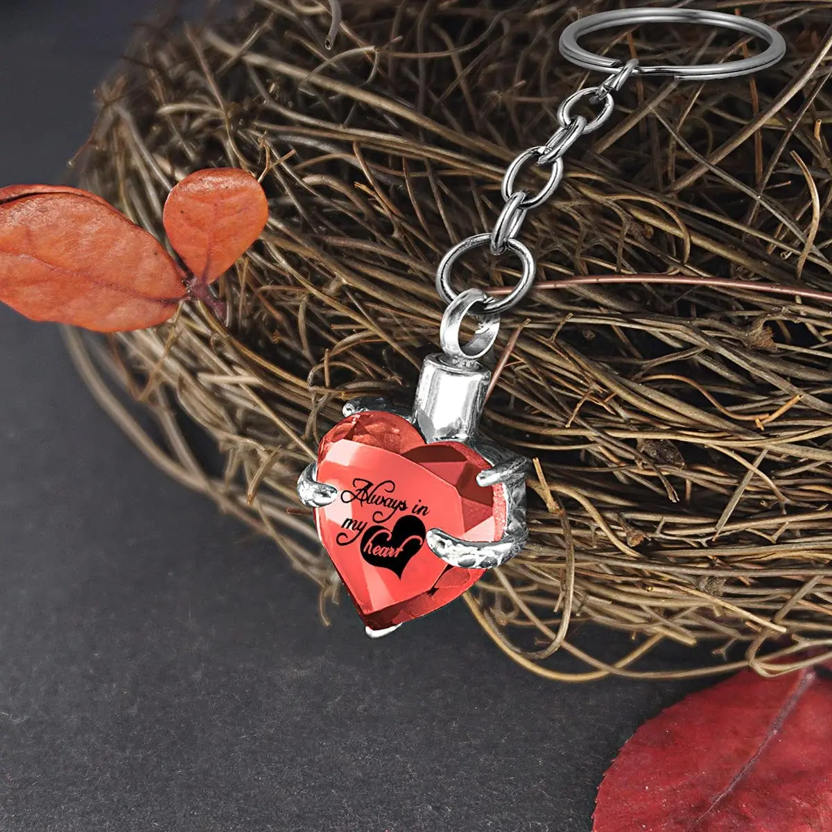 Heart shape Crystal Pendant  KeyChain Cremation Urn Memorial for Human Pets Ashes KeyRing Men Women Jewelry - Always in my heart