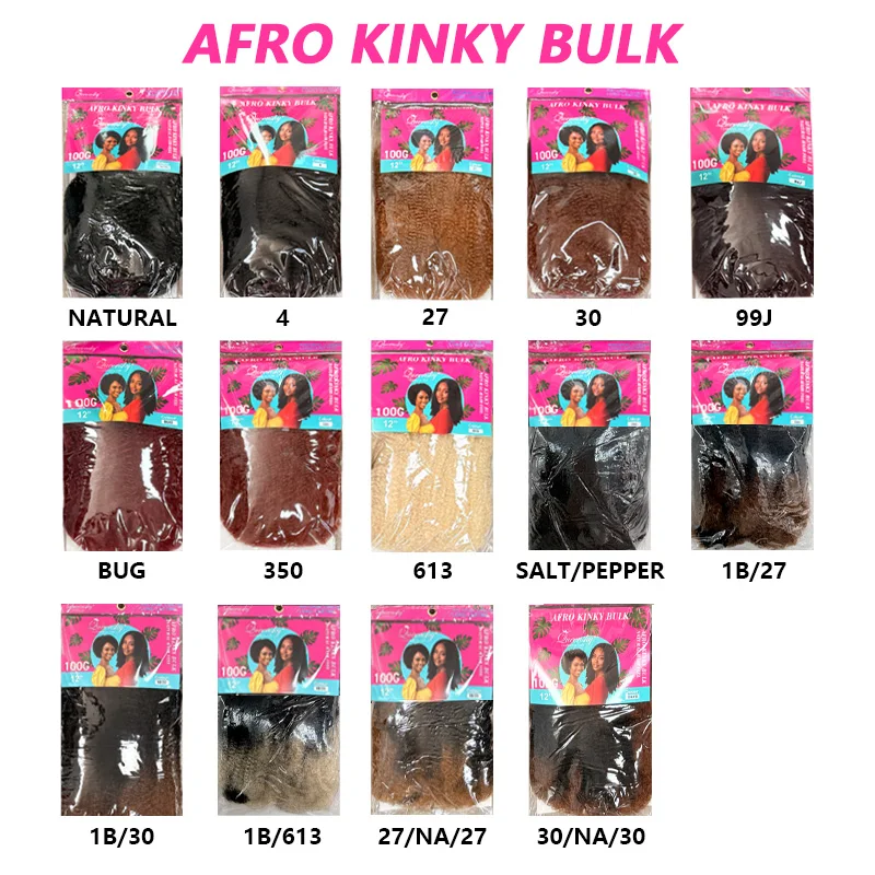 12 Inch Natural Afro Kinky Bulk Twists Boho Braiding Dreadlock Extensions Locs Spring Marley Hair 1B Color Bulk Hair Extensions