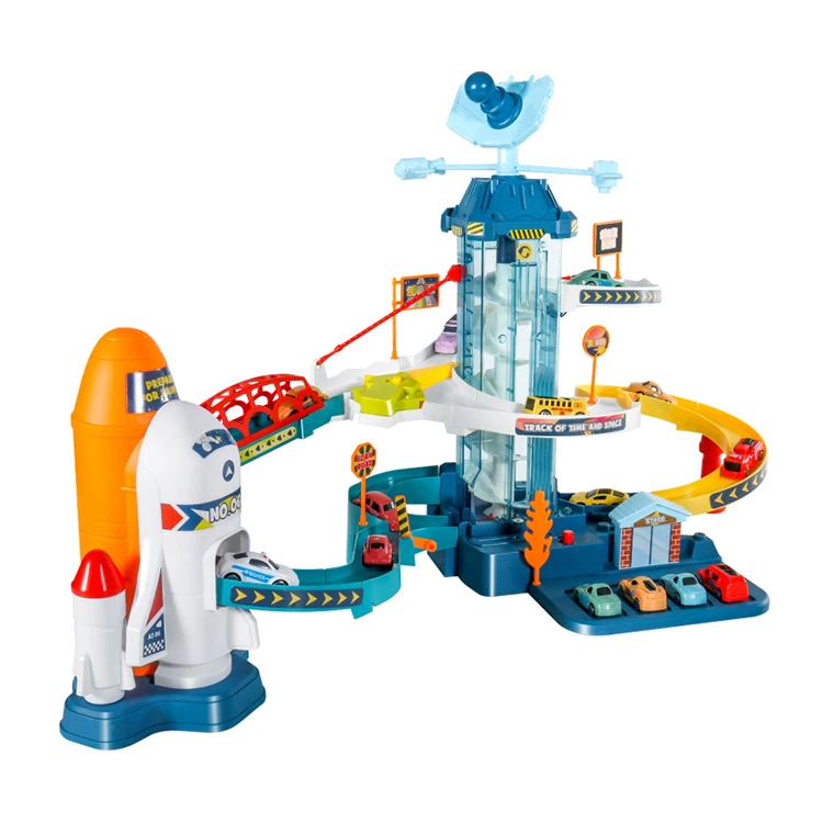 2 in 1 Electric Dinosaur Space Rail Car With Light Track Model Toys DIY Assembly Rail Car for Kids Toy