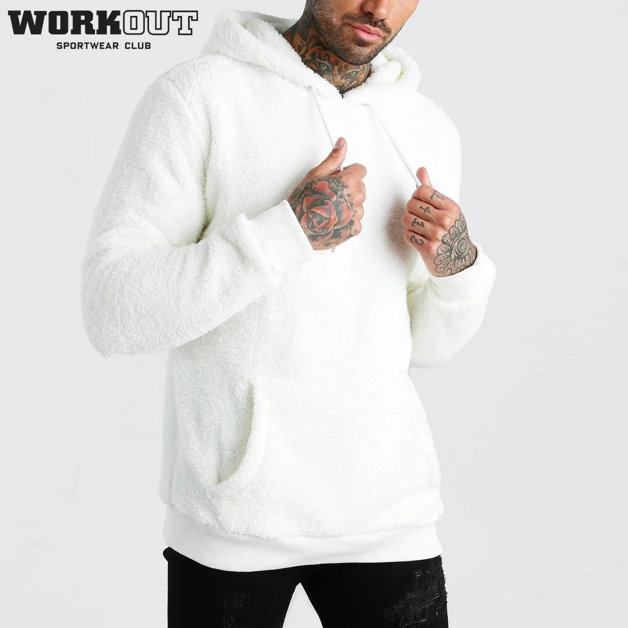 white fur hoodie men