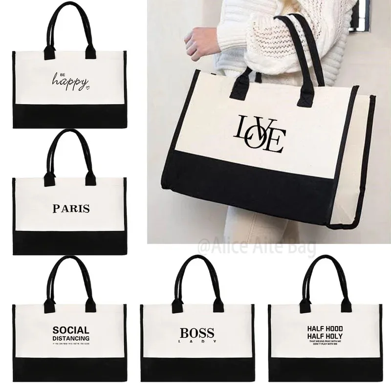 Hot Selling Reusable Women's Handbag Initial Personalized Medium Travel Canvas Zipper Closure Shoulder Beach Tote Advertising supplier