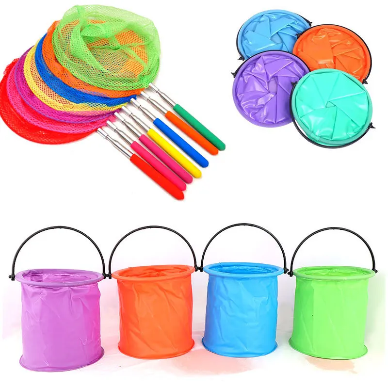 Children's Bug Net Butterfly Net Fishing Net Stainless Steel Telescopic Net Folding Bucket Outdoor Water Toy