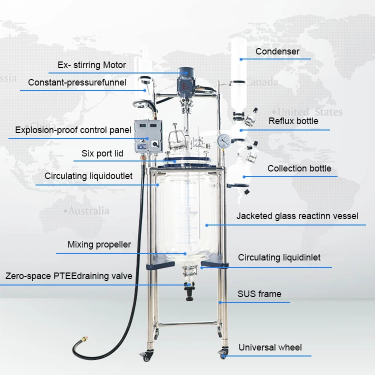 YUHUA Laboratory Cylinder  Customize Ultrasonic Jacketed Glass Reactor Chemic Photocatalytic