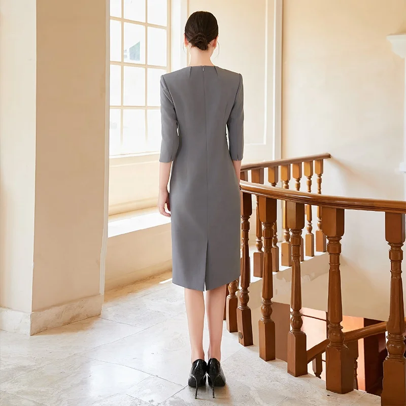 French-style Slim-fit Midi Dress In Worsted Fabric Oem French-style Slim-fit Midi Dress In Worsted Fabric Oem
