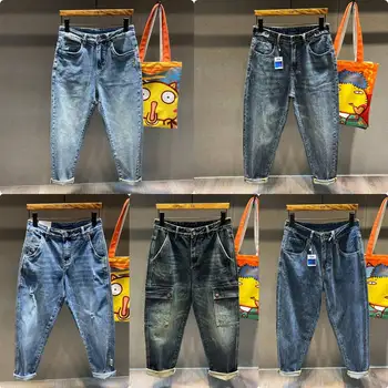 New Style Skinny Cargo Jeans Long Pants Denim Fighter Car Pocket Stretch Blue Work Pants