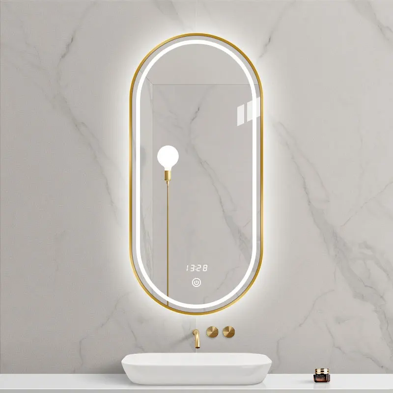 Smart Oval Bathroom Mirror Aluminum Alloy LED  Wall Hanging Mirror Smart Bathroom Mirror with Led Light for Home or Hotel