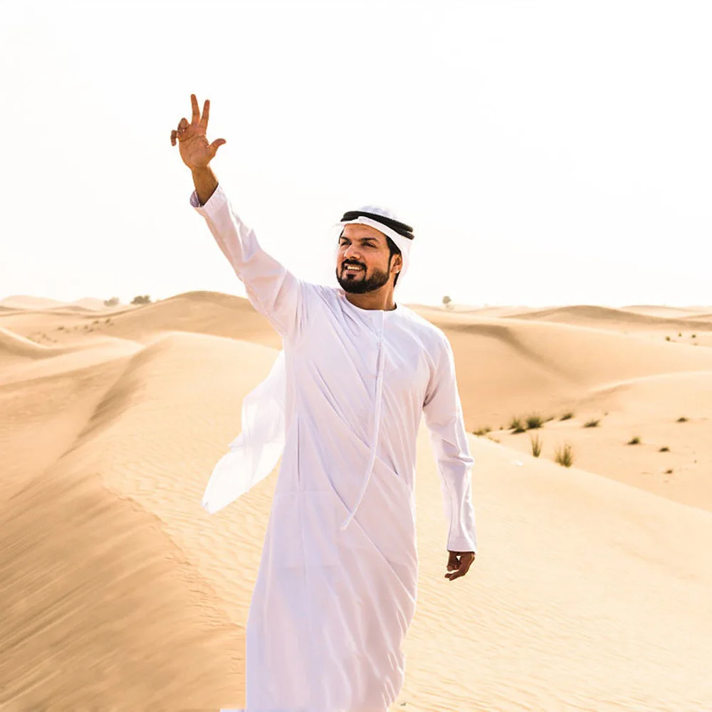 2022 Hot Selling Round Neck Polyester Solid Color Prayer Robe Islamic Men's Thobe Muslim Dress Men Abaya
