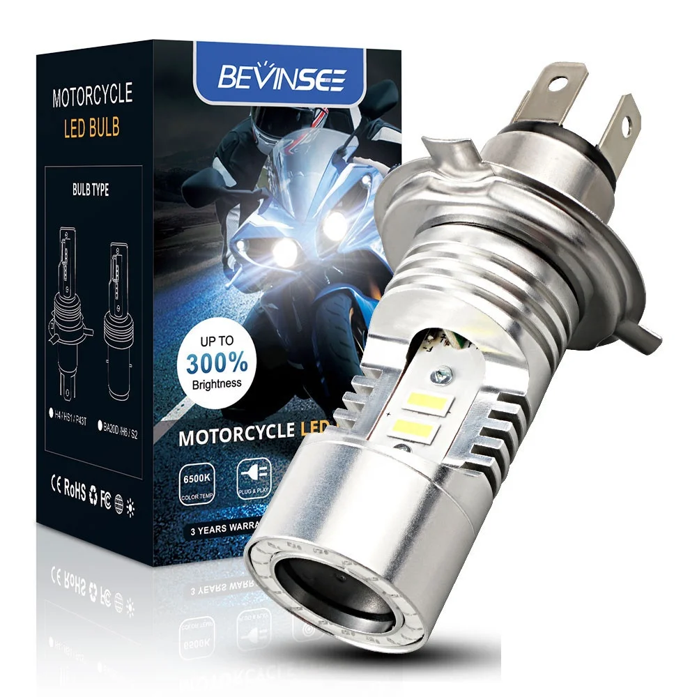 Bevinsee H4 Motorcycle LED Headlight Bulbs HB2 HS1 S1 S2 Angel Eyes LED Light Bulbs 25W ATV UTV H4 Motorcycle Lamps
