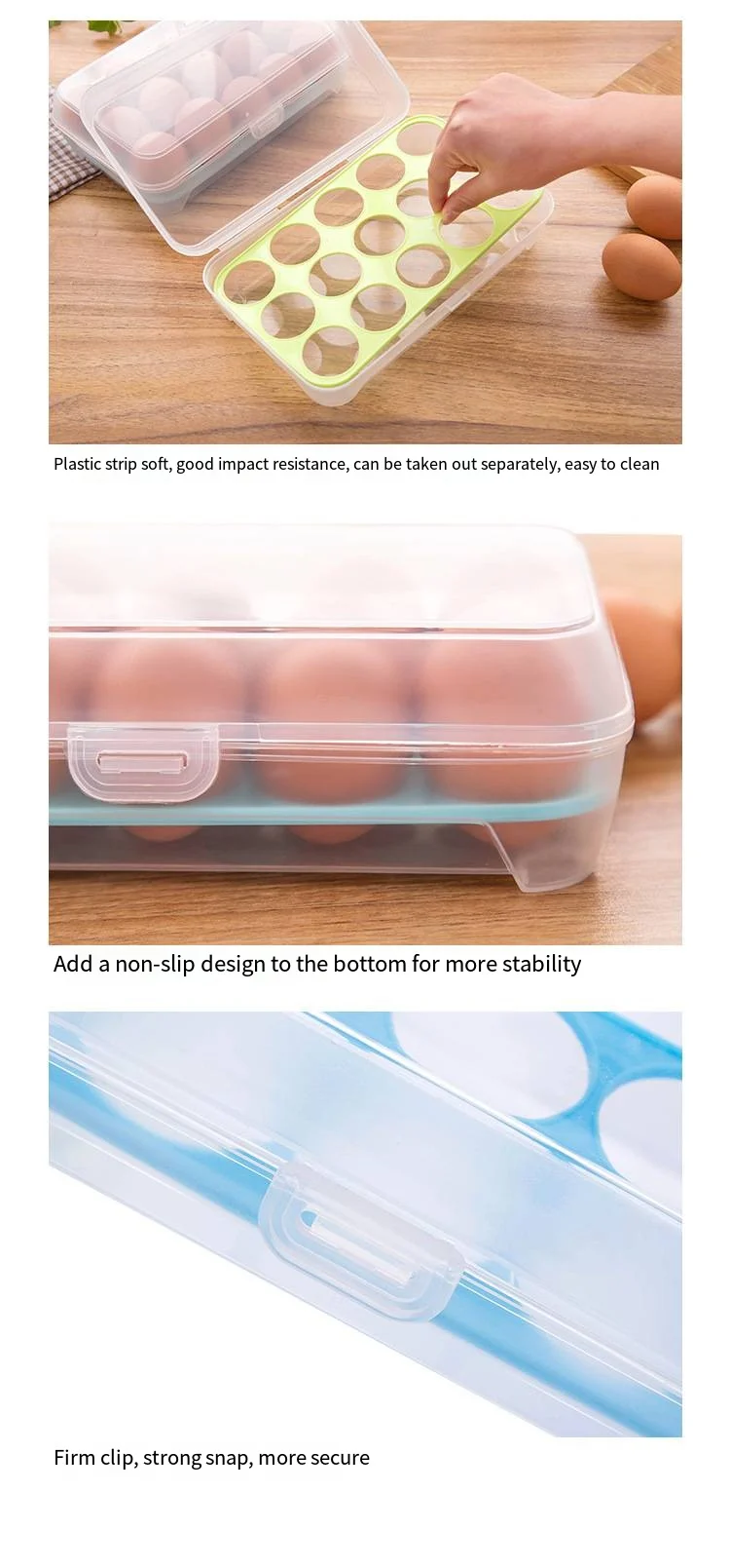 Kitchen egg carton storage box Plastic 15-panel anti-collision refrigerator crisper Frozen portable egg tray Egg holder factory