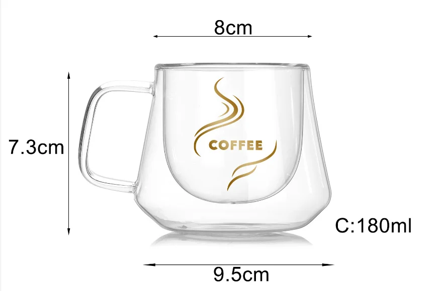 Hand Blown Heat Insulation Clear Drinking Cappuccino Tea Latte Mug