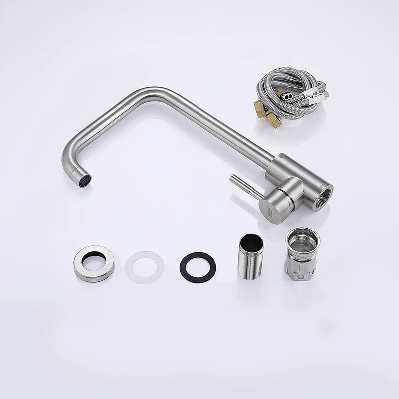 Project Good Selling Brushed Kitchen Taps with Single Lever Stainless Steel Cold Hot Water Kitchen Mixer Tap Faucets