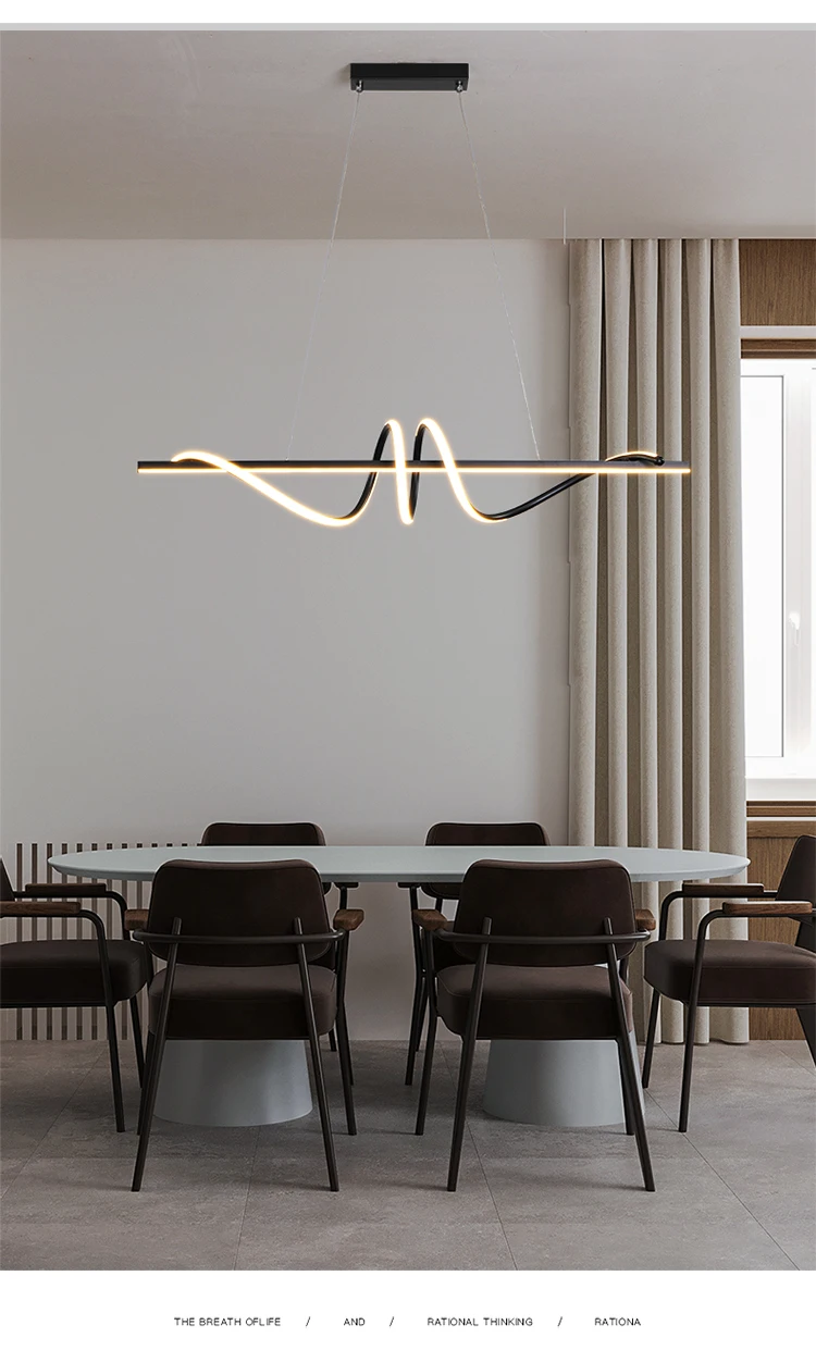 2025 Post-Modern Nordic Style LED Table Chandelier Simple Curved Art Design Pendant Light for Restaurant or Bar Dining Table
