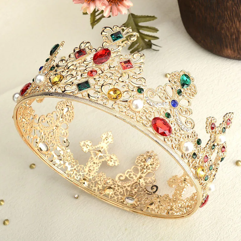 New Baroque Pearl and Crystal Bride Vintage Princess king Queen Gold Metal Headdress Grand Garden Crown