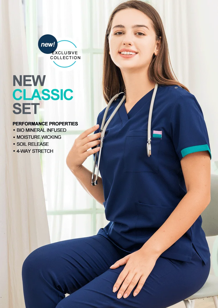 Custom Scrubs Suit Spandex Hospital Nurse Uniform Fashion Scrubs Uniforms Sets Medical Scrubs
