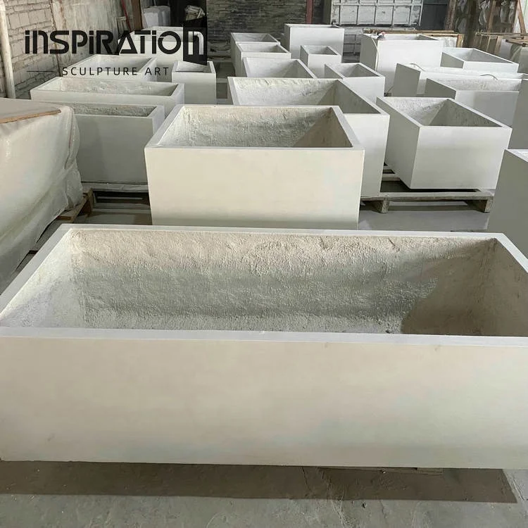 15 Year GFRC Planters Manufacturer Customized Concrete Trough Commercial GRC Planter Box