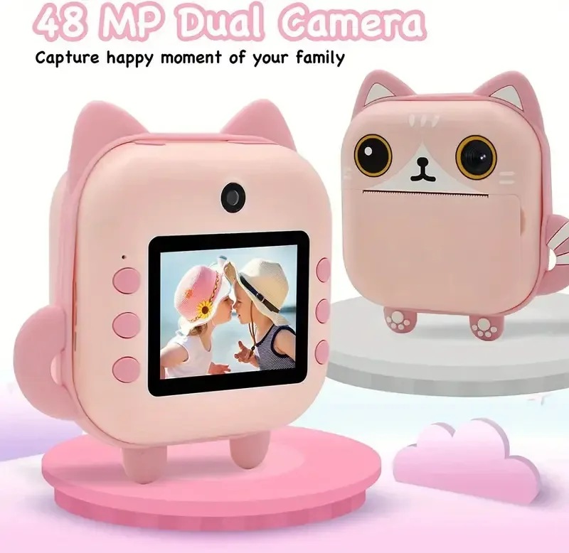 Kids Video Recording Camera with Instant Printing Selfie & Front Rear Photos Hidden Recording Function Toy Gift for Boys & Girls