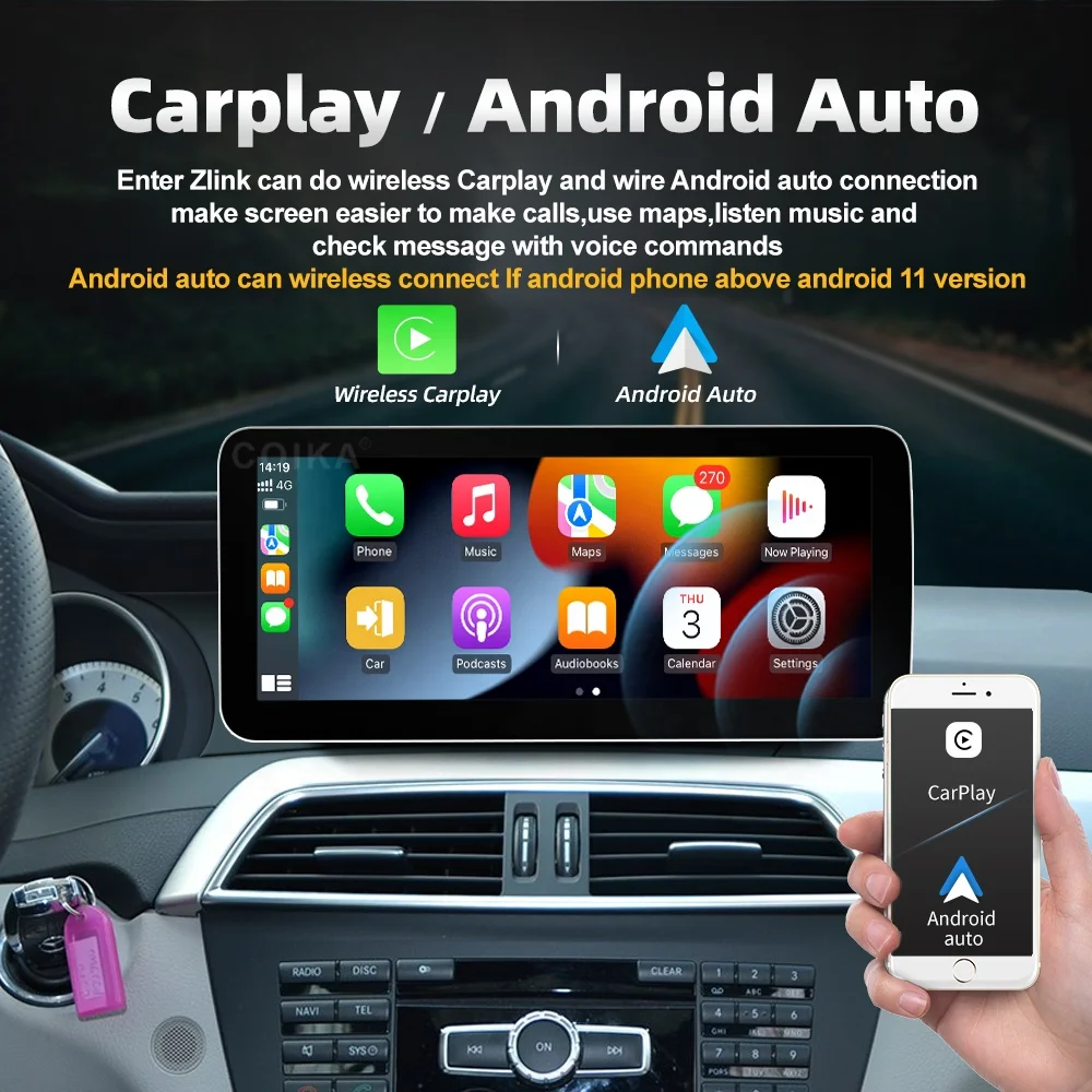 12.3 Inch Android Car GPS Navi Screen Wireless Carplay for Mercedes C Class W204 W205