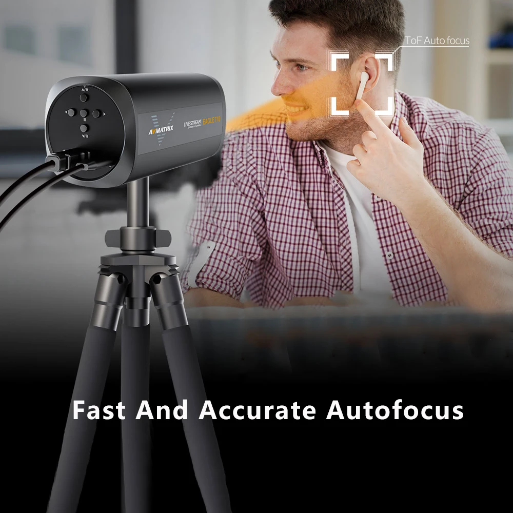 AVMATRIX Eagle T10 Live Streaming HDMI Camera USB Type-C Output 500 Megapixel CMOS Sensor 10X Optical Zoom Fast Autofocus TOF