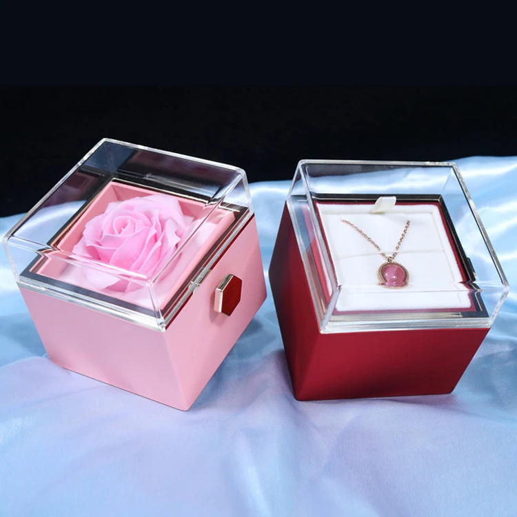 Valentines day gift 2023 premium exquisite rose flower jewelry rotating rose box