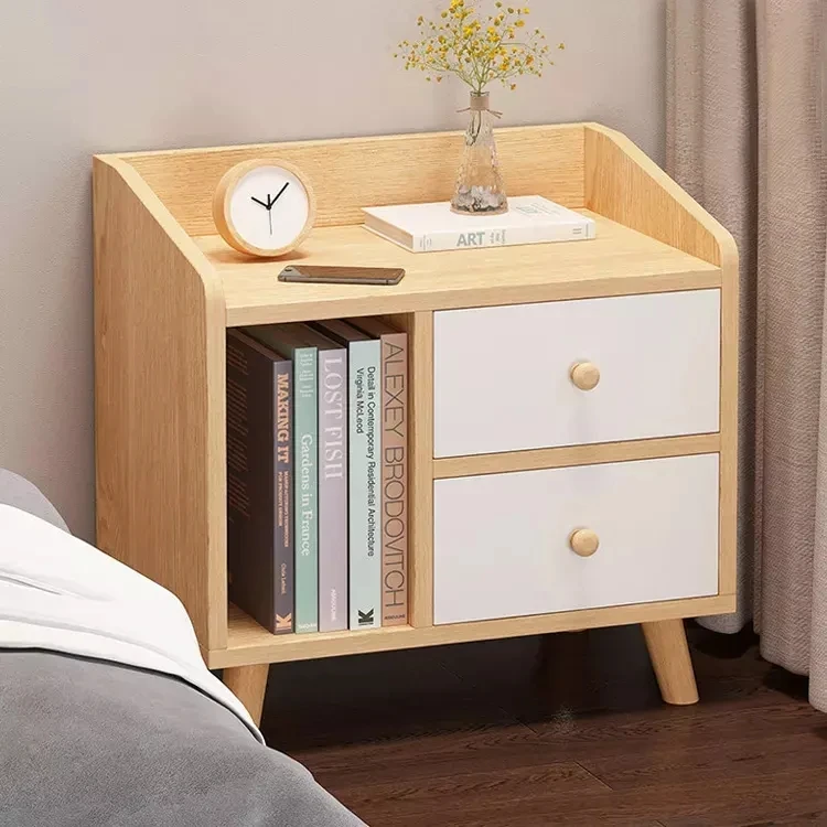 Wholesale Industrial Style Nightstand Bedside Table With Two Drawers Wood Bed Side Table Set 2