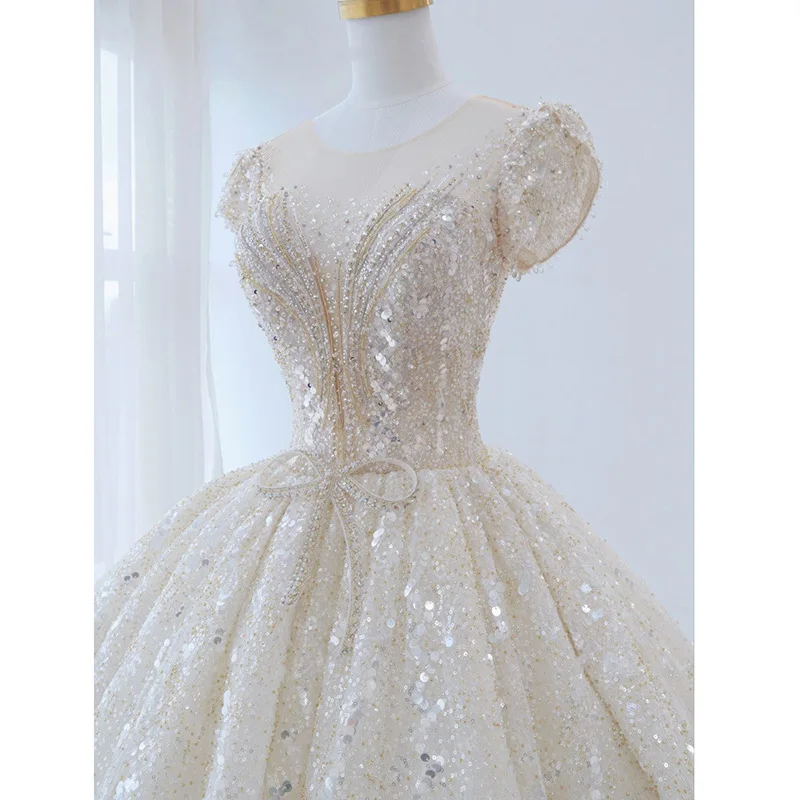 S3287F   2025   New Bridal Temperament Qi Ground Super fairy Tail  Style Wedding Dress