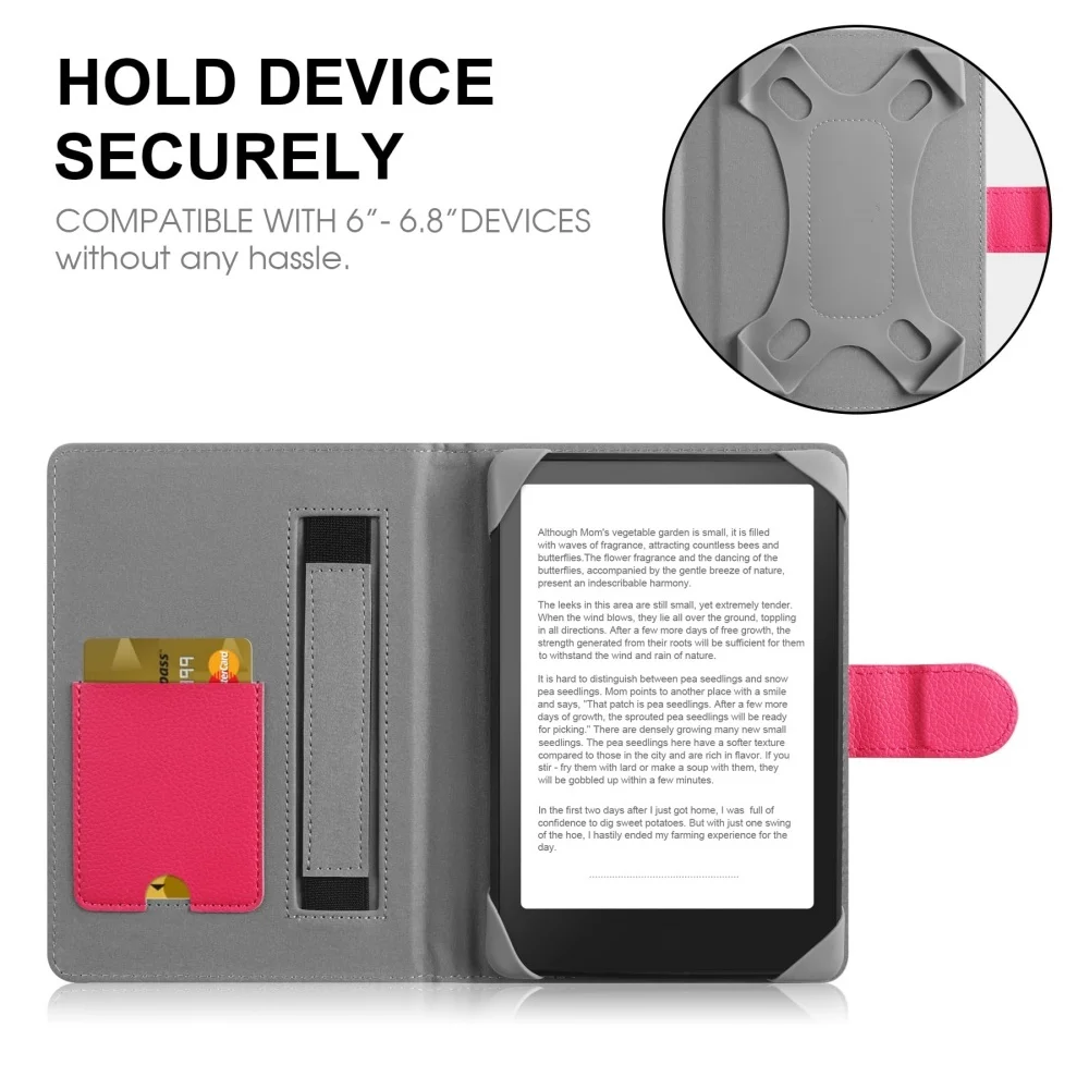 Universal Leather Case for Kindle Paperwhite/Kobo Clara HD/Clara 2e E-Reader Built-In Pocket-Protective Cover 6