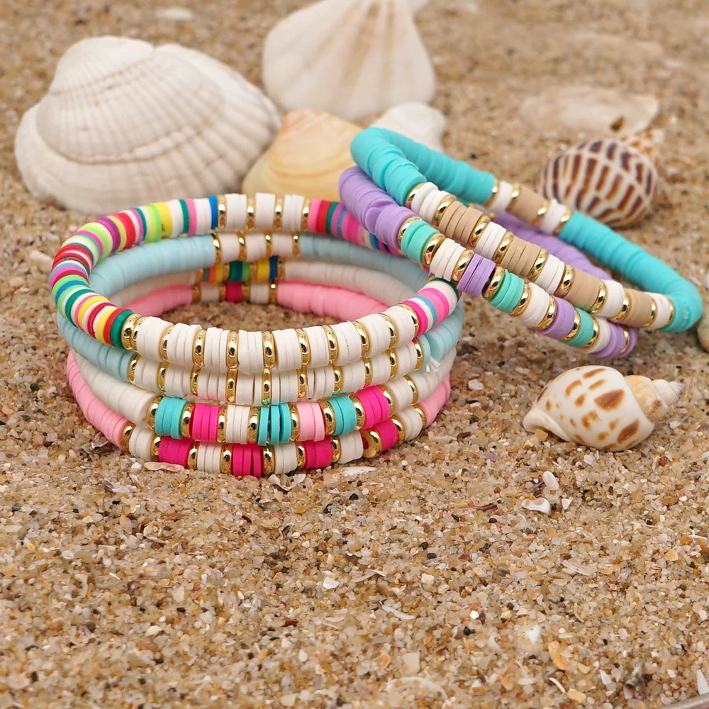 Bracelet perles plates polymère modèle unique élastique multicolore bracelet  d'amitié