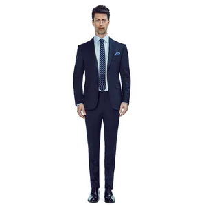 Designer Brands Luxury Good Quality Wool Navy Blue Formal Business Dress 2 Pieces Pant Coat Set Slim Suits for Men