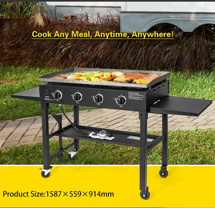 Commercial Outdoor 4 Burner Flat Top Teppanyaki Griddle Gas Teppanyaki