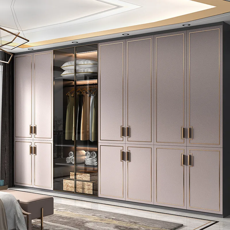 Postmodern Style Custom Wardrobe Minimalist Bedroom Light Luxury Glass Sliding Door Wardrobe