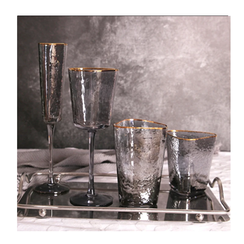 New Arrival Triangular Shape Glass Set Crystal Clear Wine & for Champagne Tumbler Collection in Grey Small MOQ Elegant Goblets