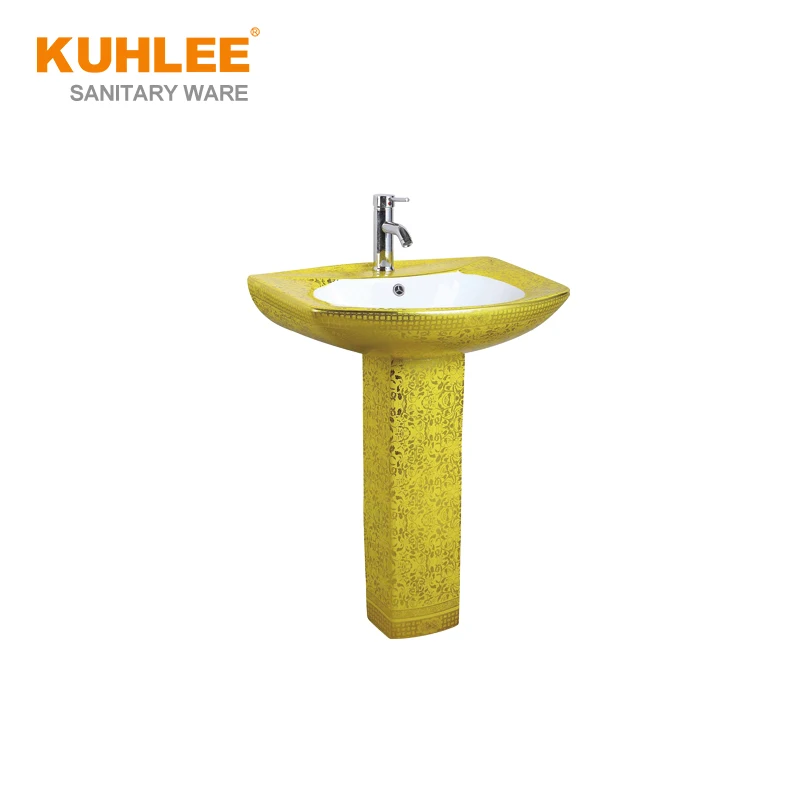 New Design Luxury Bathroom Gold Ceramic Toilet WC Sanitary Ware Suite Colored Pedestal Basin For Sale