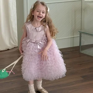 ODM Elegant Summer Girls Party Dress with Cute Doll Collar Fluffy Kids Princess Dresses for Children Birthday