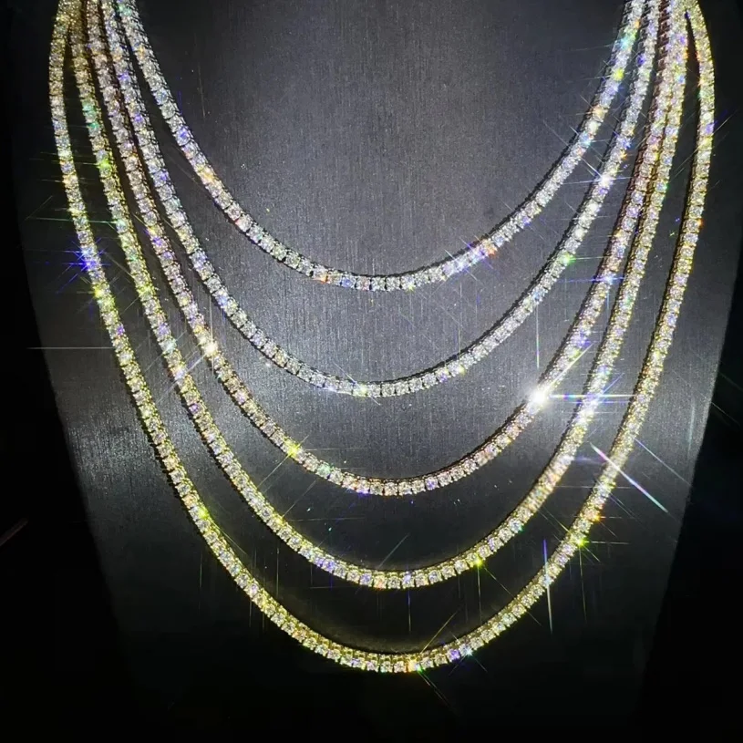 Colar tennis em prata de lei 925 com moissanite para unisexo_voghion.com