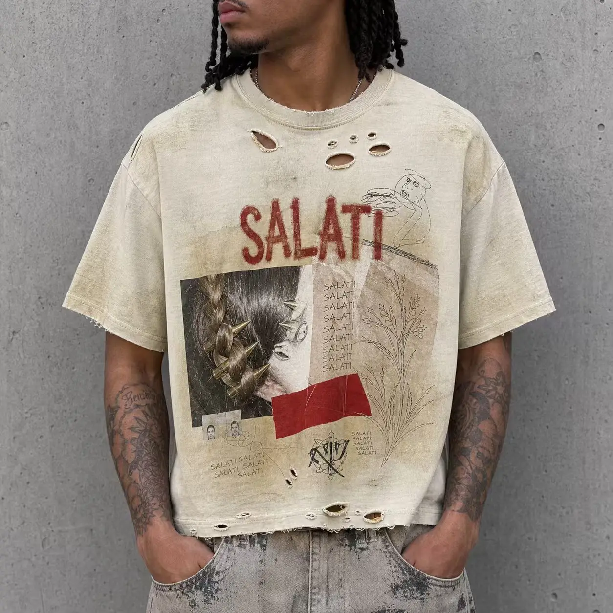 Wholesale Vintage Washed Distressed Graphic T Shirt Cotton Oversized Streetwear Casual Summer Fashion Men Graphic T Shirt