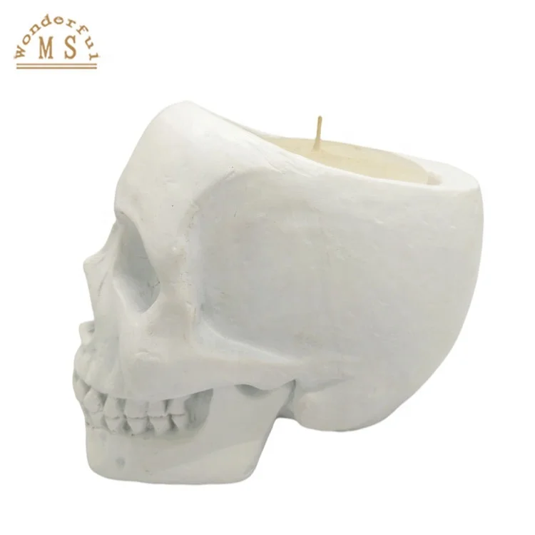 Vivid White Resin Human Head Hold with Tea Light 3D design for Halloween Party Gift