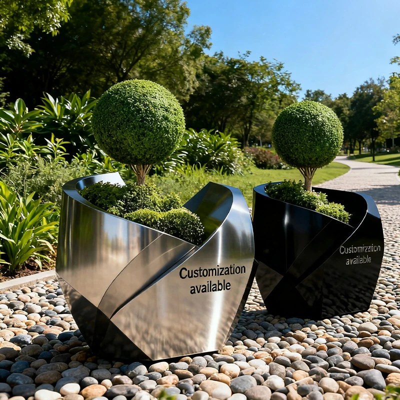 Stainless steel flower boxes in the park