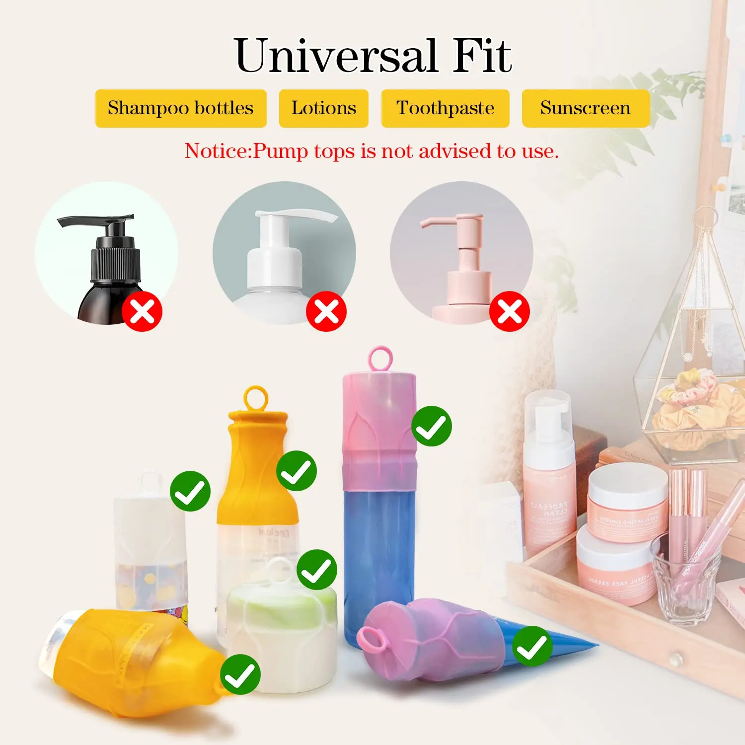 8PcsSilicone Travel Bottle Covers Leak Proof Sleeves for Travel Container  in Luggage Reusable Silione Accessory for Travel Toiletries Shampoo Bottles