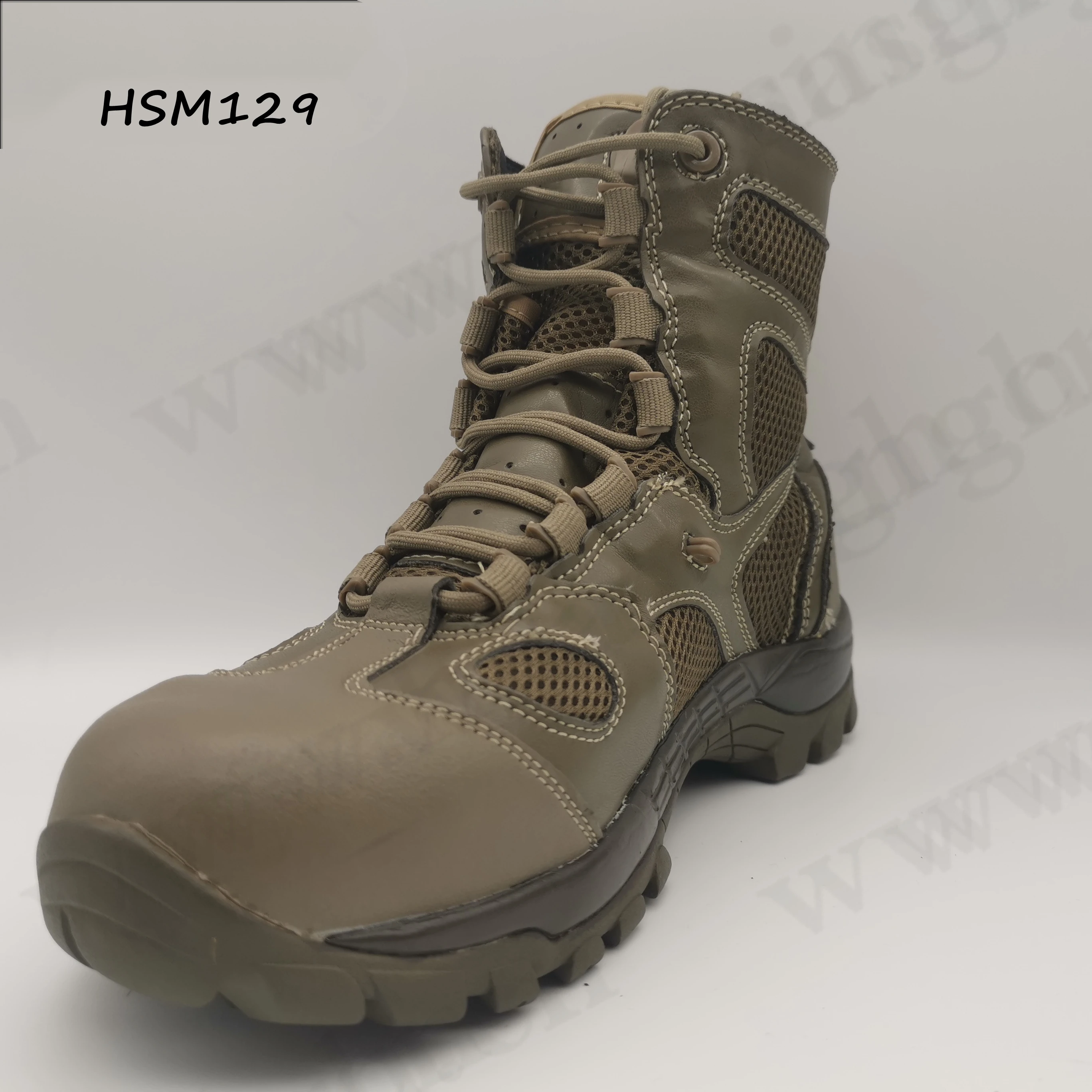 LXG,8 Inch Full Grain Leather+mesh Fabric Brown Combat Boots Anti-shock PU+rubber Outsole Training Tactical Boots HSM129