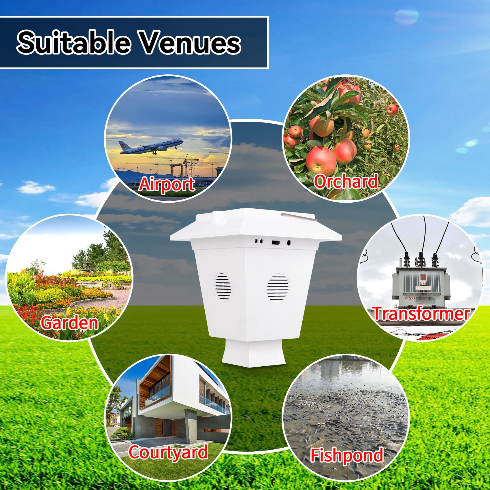 2025 Bird Repeller Solar Powered Ultrasonic Fruit Fish Protection Outdoor Bird Repeller Fly Control Airport Eagle Hawk Repellent