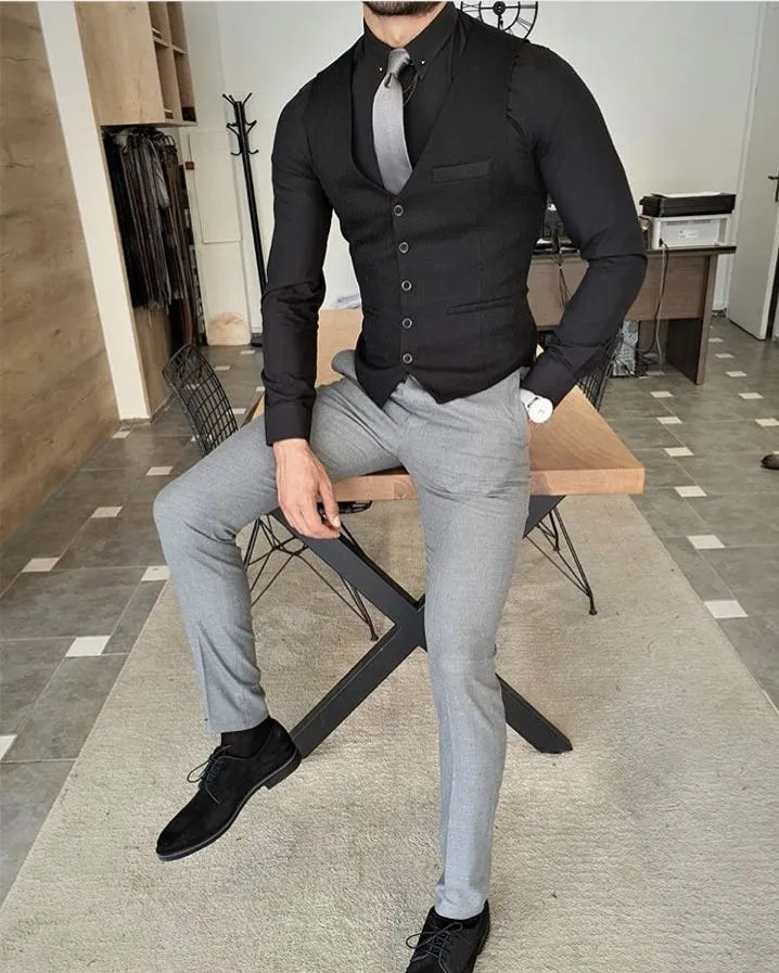 Conjunto de trajes ajustados a medida para hombre, esmoquin negro